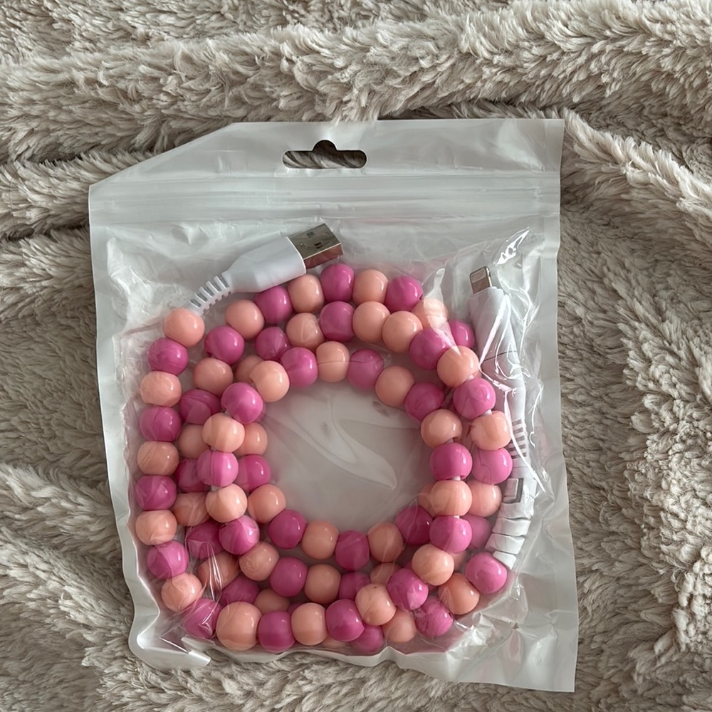 Pink and Cream Beaded Charging Cable